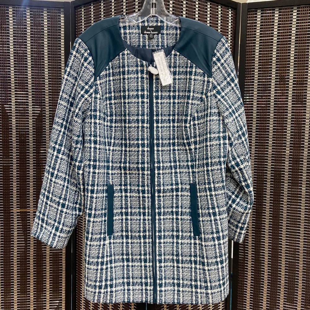 Dennis Basso, Green/White, Tweed Zip Up Jacket ,Size 20W